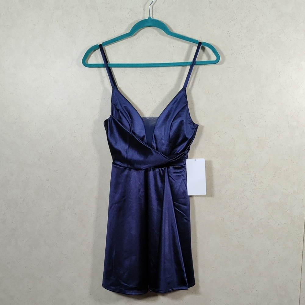 *D195 Honey & Rosie navy blue satin formal dress XS NWT CLEARANCE